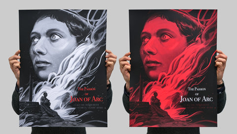 The Passion of Joan of Arc is a new screen print edition by Zi Xu, commissioned by Black Dragon Press & Mondo. Screen Printed by White Duck Editions.